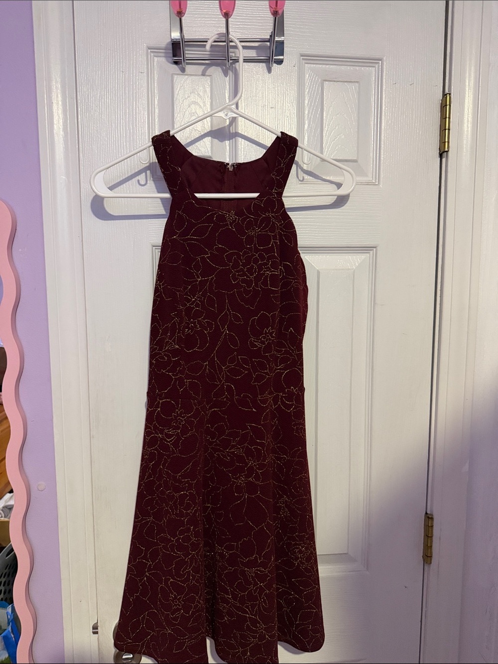 Trixxi Burgundy Dress with Gold Floral Pattern